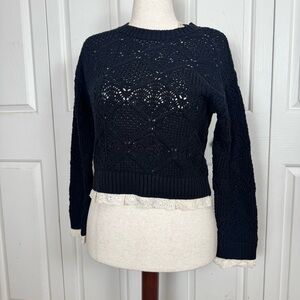 Elie Tahari Elegant Black Sweater with Lace Trim